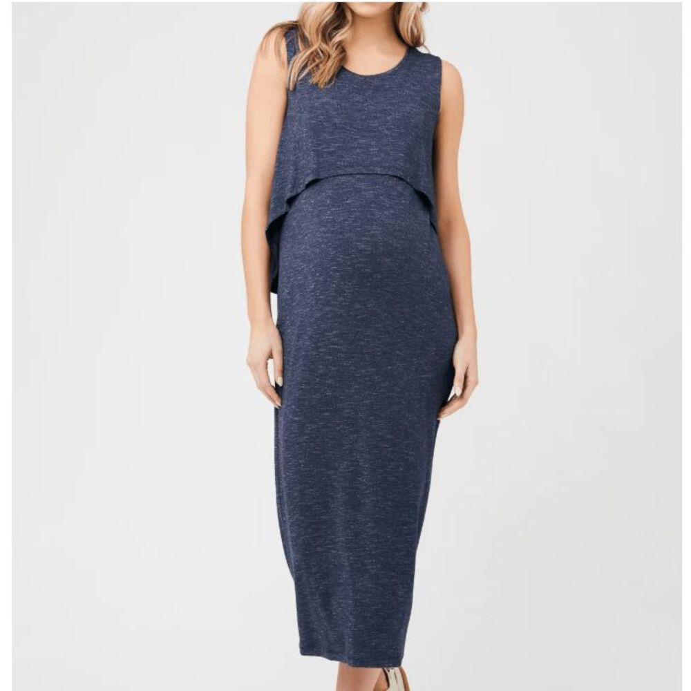 Ripe Maternity Swing Back Nursing Maxi Dress Denim Small NEW